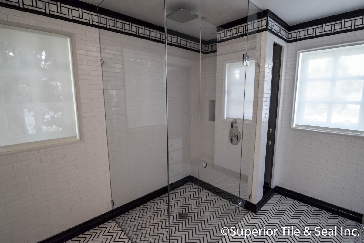 Ceramic mosaic marble tile bathroom in Los Angeles