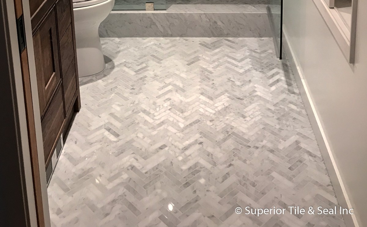 Carrara Marble Mosaic Chevron Pattern Los Angeles