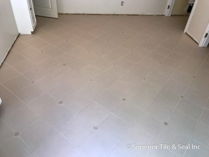 Porcelain Tile floor with Keys on Diagonal